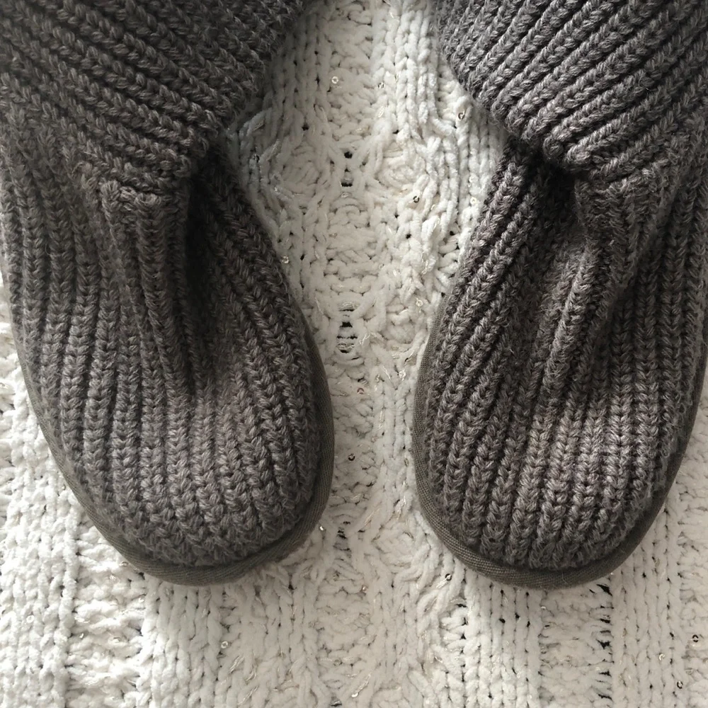 UGG Kids Knit Button Mid-Calf Boots in Gray